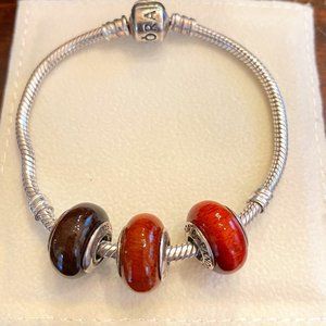 Silver and wood Pandora charms